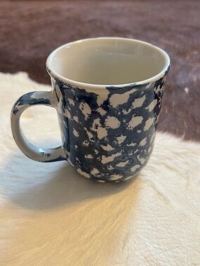Hearts Folk Art Blue Sponge Spotted Coffee Cup
